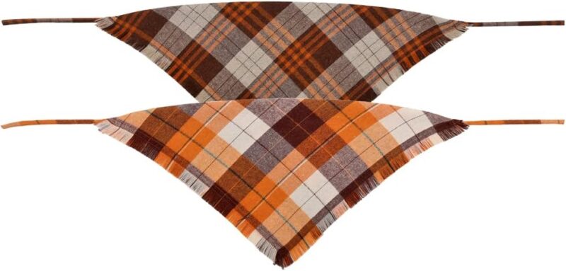 Fall Dog Bandana Autumn Thanksgiving Plaid Reversible Triangle Bibs Scarf Accessories for Dogs Pets - Image 2