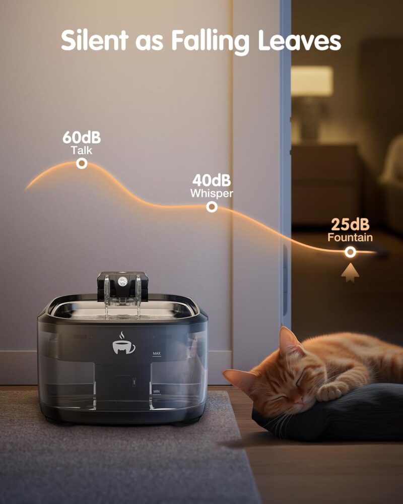 Wireless Cat Water Fountain, 108oz/3.2L Battery Operated Cat Water Fountain with Motion Sensor - Built-in 5000mAh Battery, Ultra Quiet Pet Water Fountains for Cats Indoor with 3 Filters, Black - Image 7