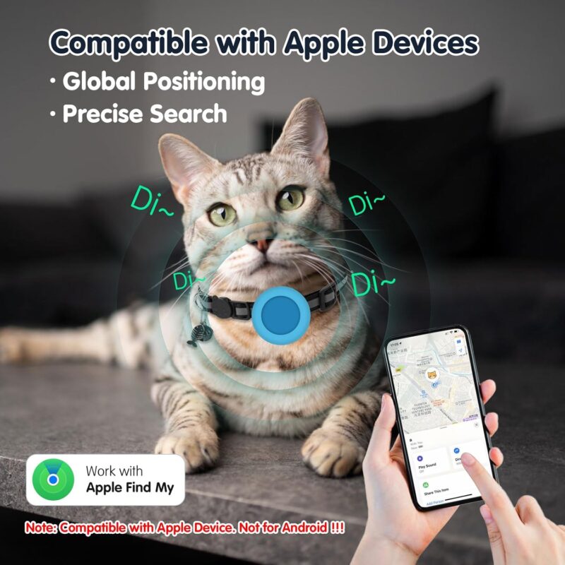 Pet Tracker for Cat, Smart Cat Location Tracker with Holder, MFi Certificated Tracking Device, No Monthly Fee, Works with Find My, Collar Not Included, Not GPS Tracker(iOS Only) (Blue, Small) - Image 3