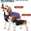 Kuoser Warm Dog Coat, Reversible Dog Jacket Waterproof Dog Winter Coat British Style Plaid Dog Clothes Pet Dog Cold Weather Coats Cozy Snow Jacket Vest for Small Medium Large Dogs Purple M - Image 4