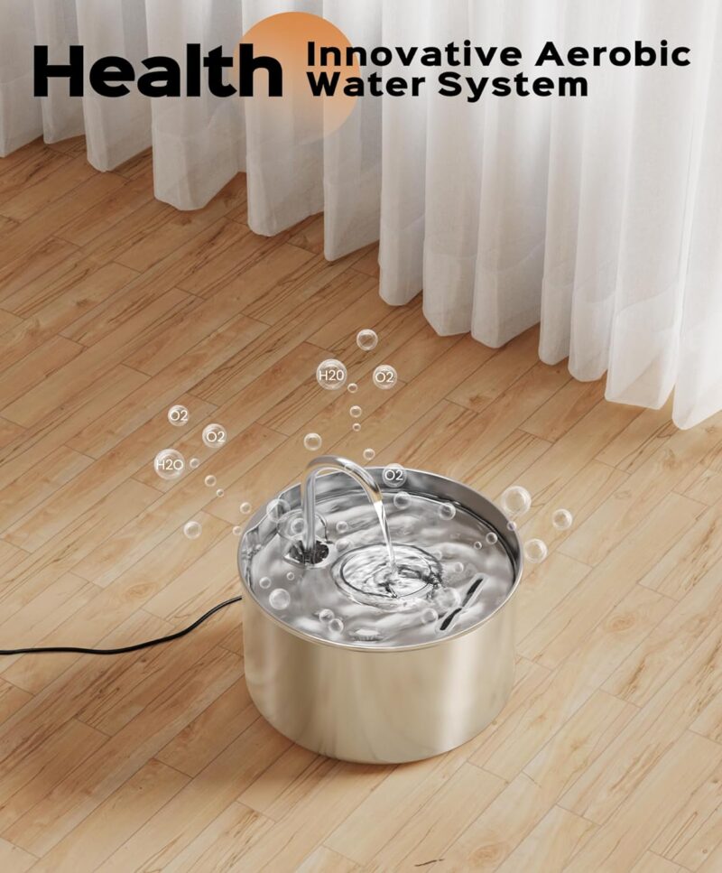Stainless Steel Cat Water Fountain: Pet Fountains Indoor Metal Automatic Dispenser Cat Waterer Bowls Dog Faucet Bottle Pets 24/7 Running Watering for Drinking Quiet Pump with 1 Filter - Image 2