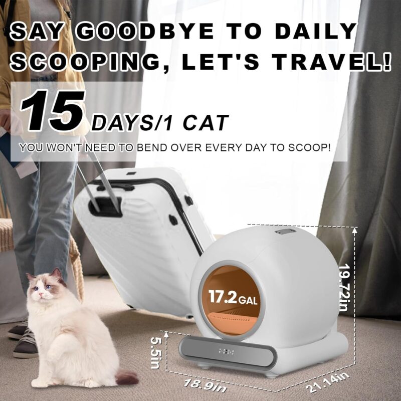 Self Cleaning Cat Litter Box, Smart Automatic Cat Litter Box with Safety Protection/65L+9L Large Capacity/APP Control/Anti-Pinch for Multiple Cats - Image 2