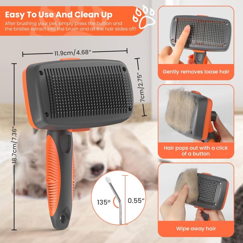 LION TAMER Self-Cleaning Slicker Brush for Dogs & Cats, Hair Brush for Pets, Deshedding Brush, Orange, Large - Image 2