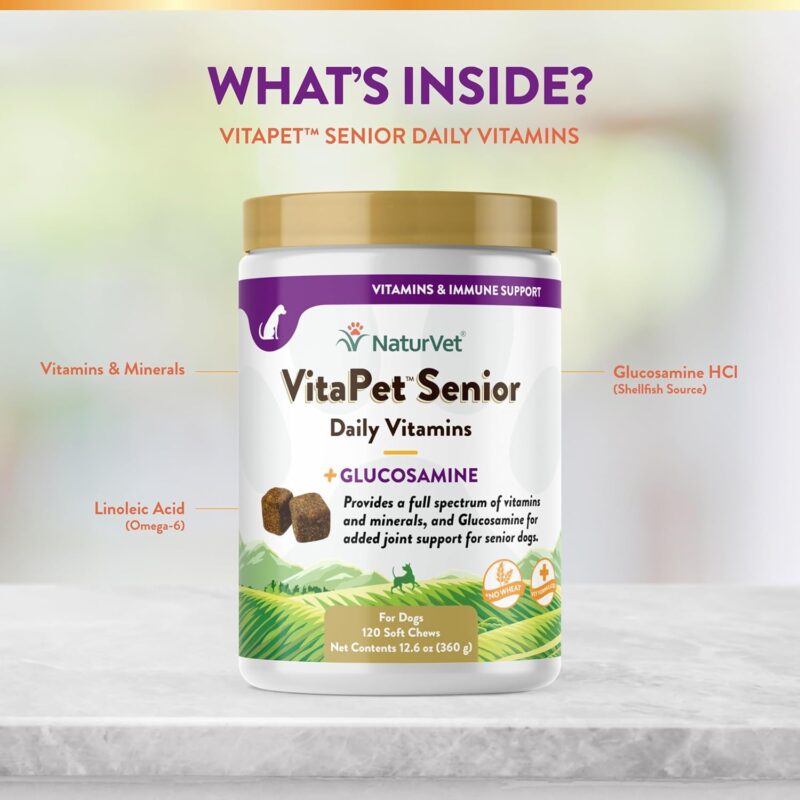 NaturVet VitaPet Senior Daily Vitamin Dog Supplements Plus Glucosamine – Includes Full-Spectrum Vitamins, Minerals – Joint Support for Older, Active Dogs – 120 Ct. Soft Chews - Image 5