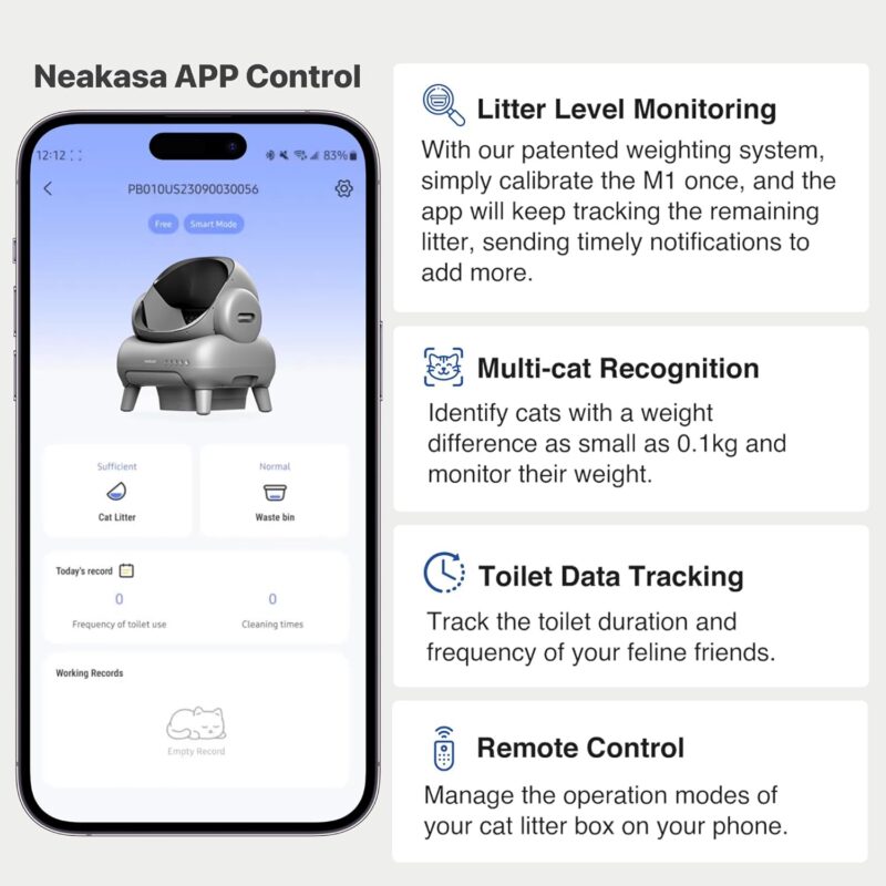 Neakasa M1 Open-Top Self Cleaning Cat Litter Box, Automatic Cat Litter Box with APP Control, Odor-Free Waste Disposal Includes Trash Bags - Image 7
