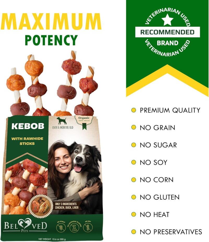 Kabobs Dog Rawhide Treats with Duck & Chicken Human Grade Meat - All Natural & Organic Dried Snacks - Grain Free Long Lasting Chews for Large & Small Dogs - Best Sticks for Training & Healthy Teeth - Image 6