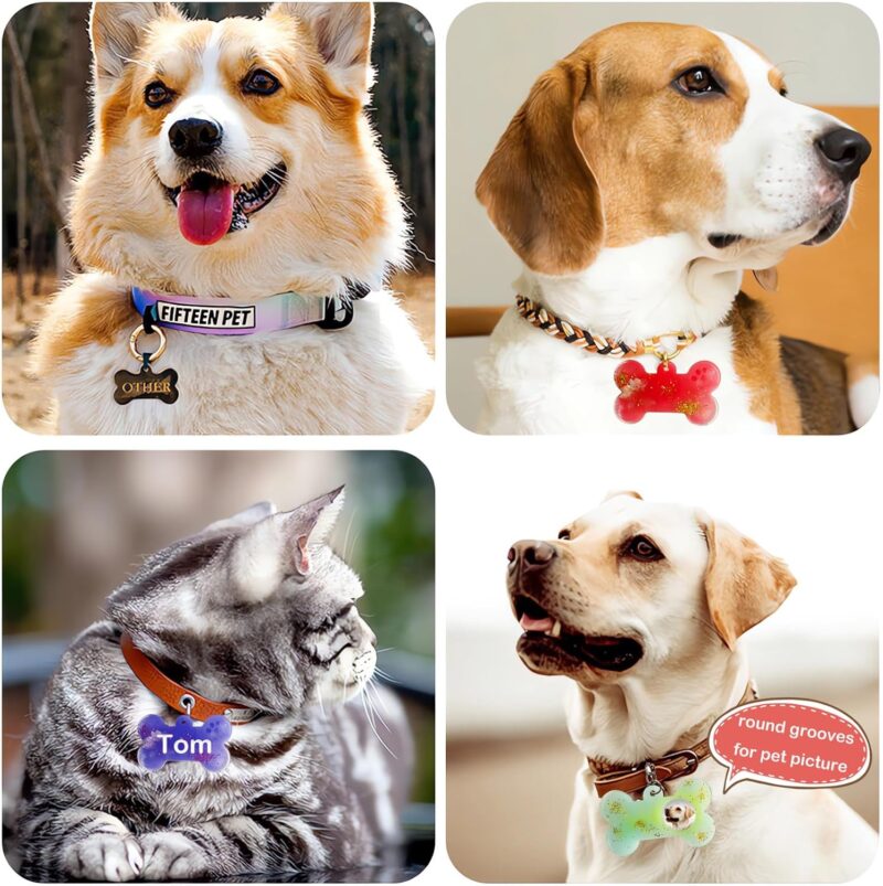 Szcelling 2Pcs Pet Collar Tag Resin Mold 12 Cavities Dog ID Tag Silicone Mold Custom Dog Bone Shaped Keychain Mold with 10Pc Key Rings Charm Epoxy Casting Mold DIY Handmade Jewelry Pendant Making Tool - Image 3