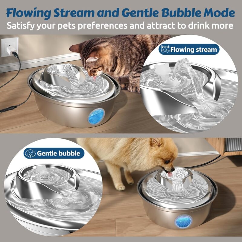 ORSDA Cat Water Fountain Stainless Steel, Automatic Pet Water Fountain, 67oz/2L Drinking Fountain Dog Water Dispenser with Water Level Window for Cats and Small Dogs- 4Pcs Filters (D36) - Image 3