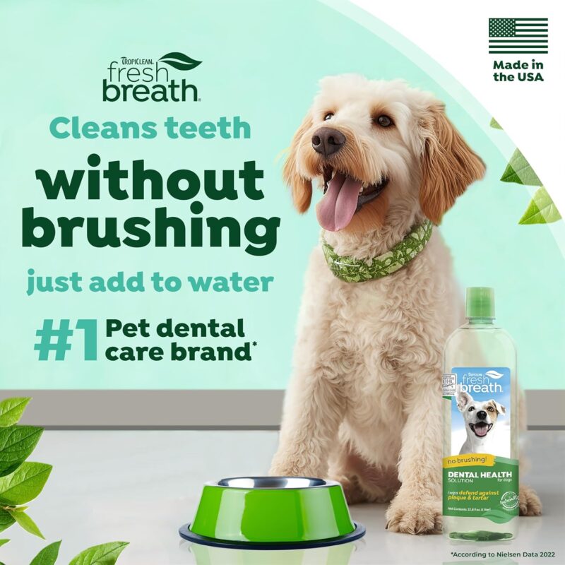 TropiClean Fresh Breath Water Additive for Dogs | Dog Breath Freshener & Teeth Cleaning Solution | No Toothpaste or Toothbrush Required | 33.8 oz - Image 2