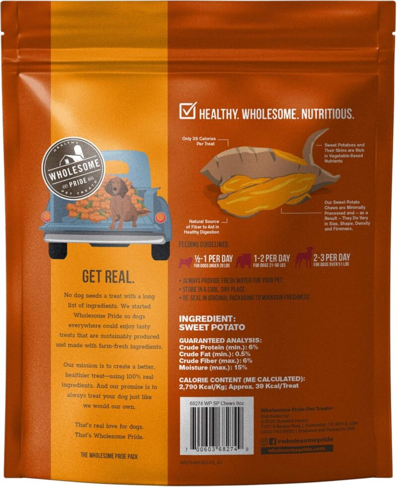 Wholesome Pride Sweet Potato Chews 100% All-Natural Single Ingredient Dog Treats, 8 oz - Image 2