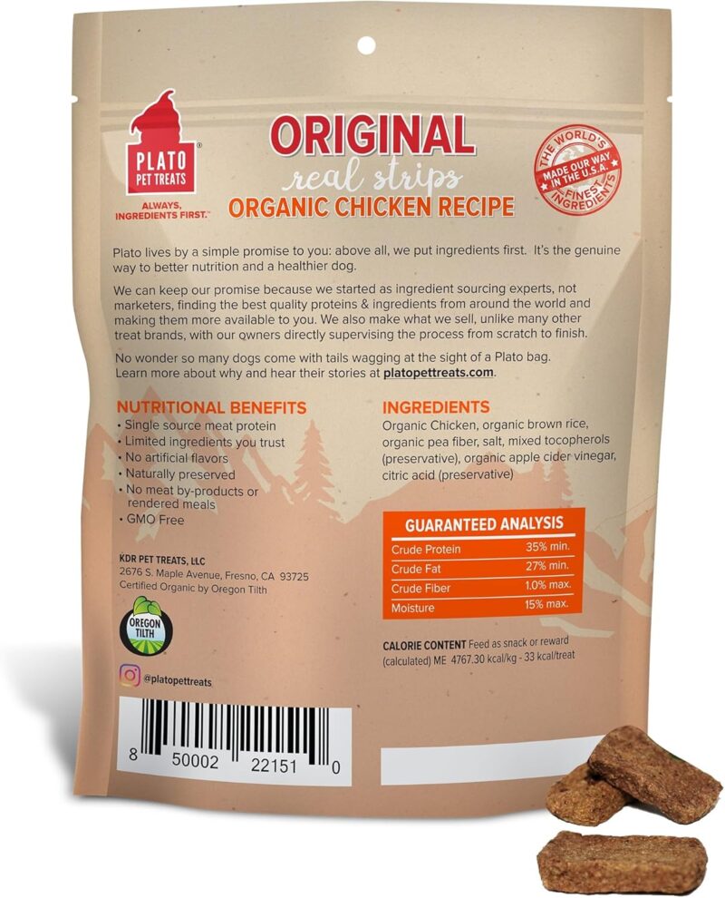 PLATO Original Real Strips Organic Chicken 18oz, Natural - Image 2