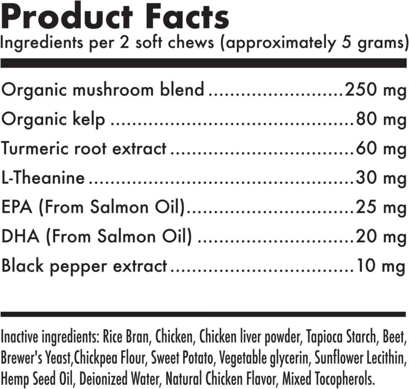 Mushroom Complex Treats for Dogs with Reishi, Shiitake, and Turkey Tail Mushrooms for Cognition and Immune Boosting Supports Digestive Health and Reduces Inflammation DHA EPA Turmeric Kelp 30 Chews - Image 4