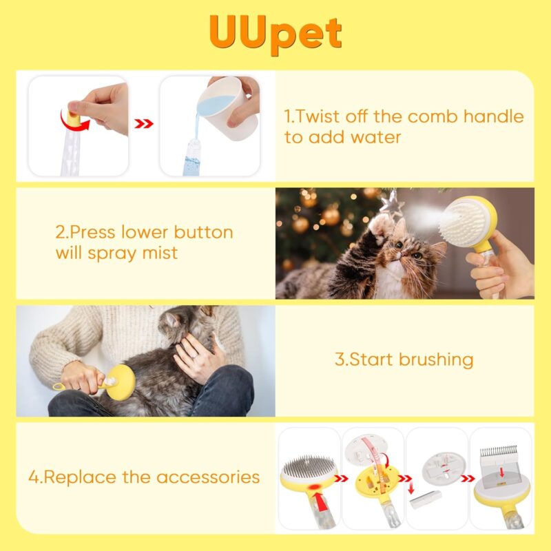 Dog Steam Grooming Brush and Metal Comb Combo, Manual Steamy Dog Brush With Water, Self Cleaning Slicker Brush, Dog Massager Brushes, Multifunctional Pet Hair Comb for Removing Tangled And Loose Hair - Image 6