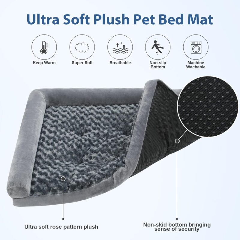 Washable XXL Dog Bed Mat,Soft Dog Bed with L-Shaped Bolster, Cozy Plush Pet Bed Pad with Non-Skid Bottom - Image 4