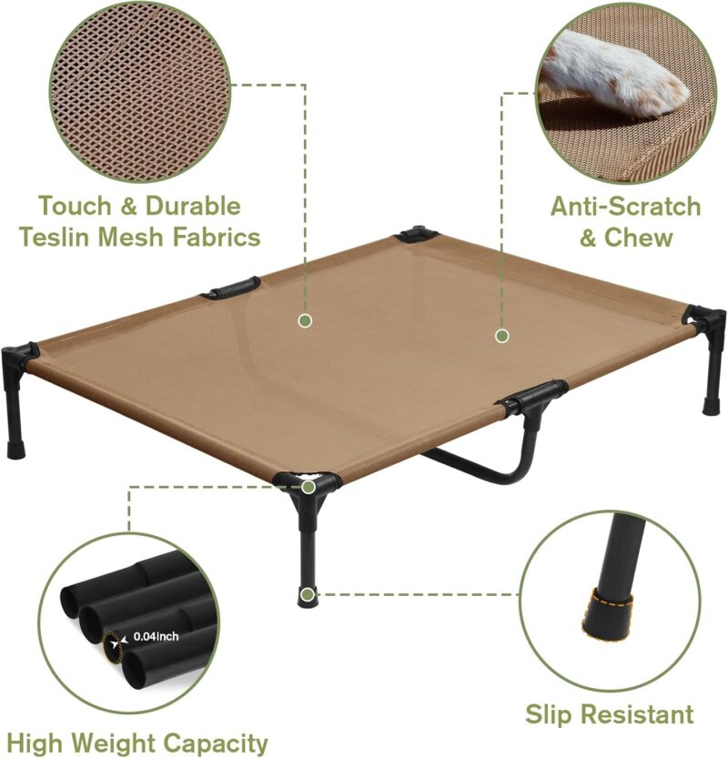 Elevated Dog Bed for Medium Dogs, Outdoor Cooling Raised Dog Beds Washable Pet Cot with Removable Mesh, Lifted Pets Hammock with Frame, Easy to Assemble, Brown, M - Image 4